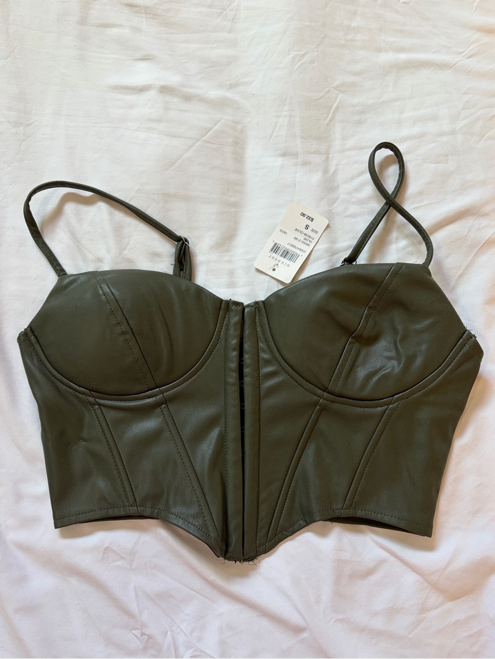 Windsor Olive Faux Leather Bustier Top